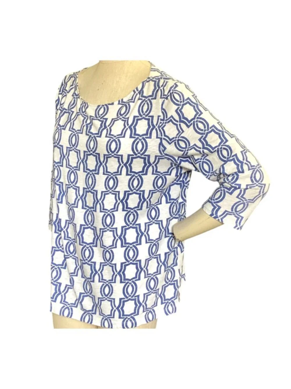 Chico’s Graphic Geo Cotton Slub Top Sz 3‎ (XL/16) #163H